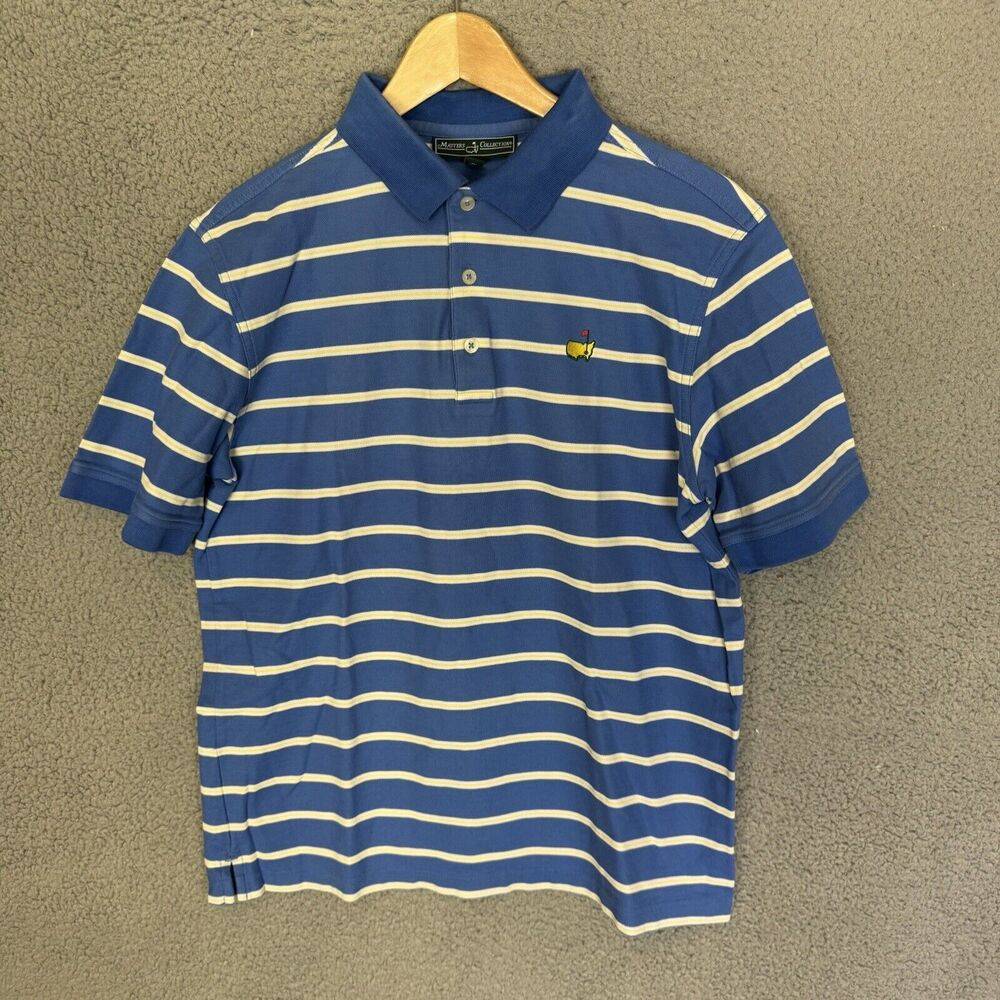 Masters Collection Shirt Mens‎ M Blue Striped Golf Polo Pima Cotton Short Sleeve